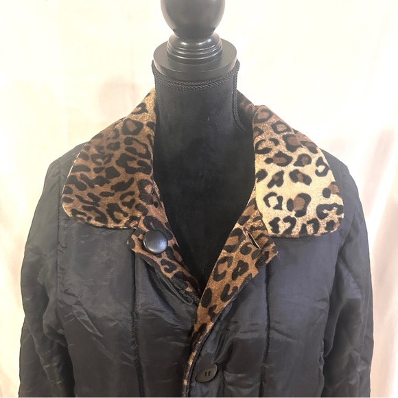 Vtg Haband Leopard Print Black Silk Pea Coat Size M 90's Mob Wife Glamour Wife - Picture 10 of 15